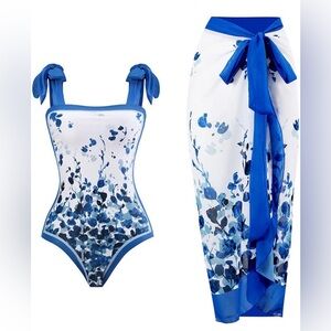 NWT Wrap Skirt Sarong Retro Floral Print Bikini Set Two Piece, MULTI COLOR SETS